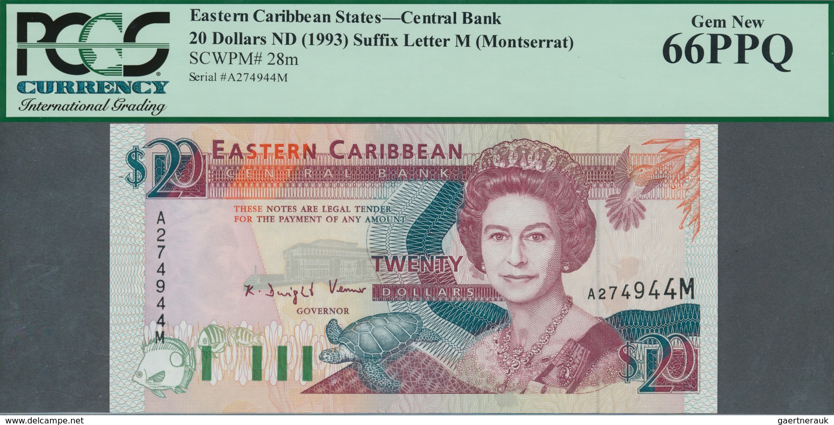 02040 Montserrat: East Caribbean States Letter "M" = Montserrat 20 Dollars ND(1993) In UNC, PCGS Graded 66 - Other - Oceania
