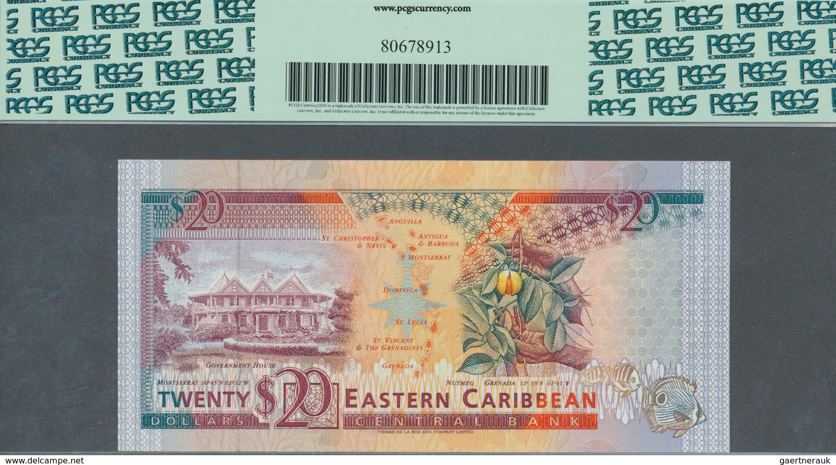 02040 Montserrat: East Caribbean States Letter "M" = Montserrat 20 Dollars ND(1993) In UNC, PCGS Graded 66 - Other - Oceania