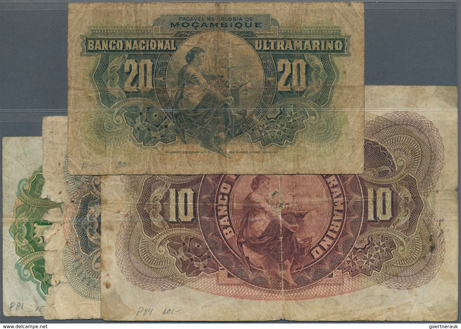 02044 Mozambique: Set Of 4 Banknotes 20 Escudos 1945 P. 96 (VG), 1 Escudo 1941 P. 81 (F-), 5 Escudos 1941 - Mozambique