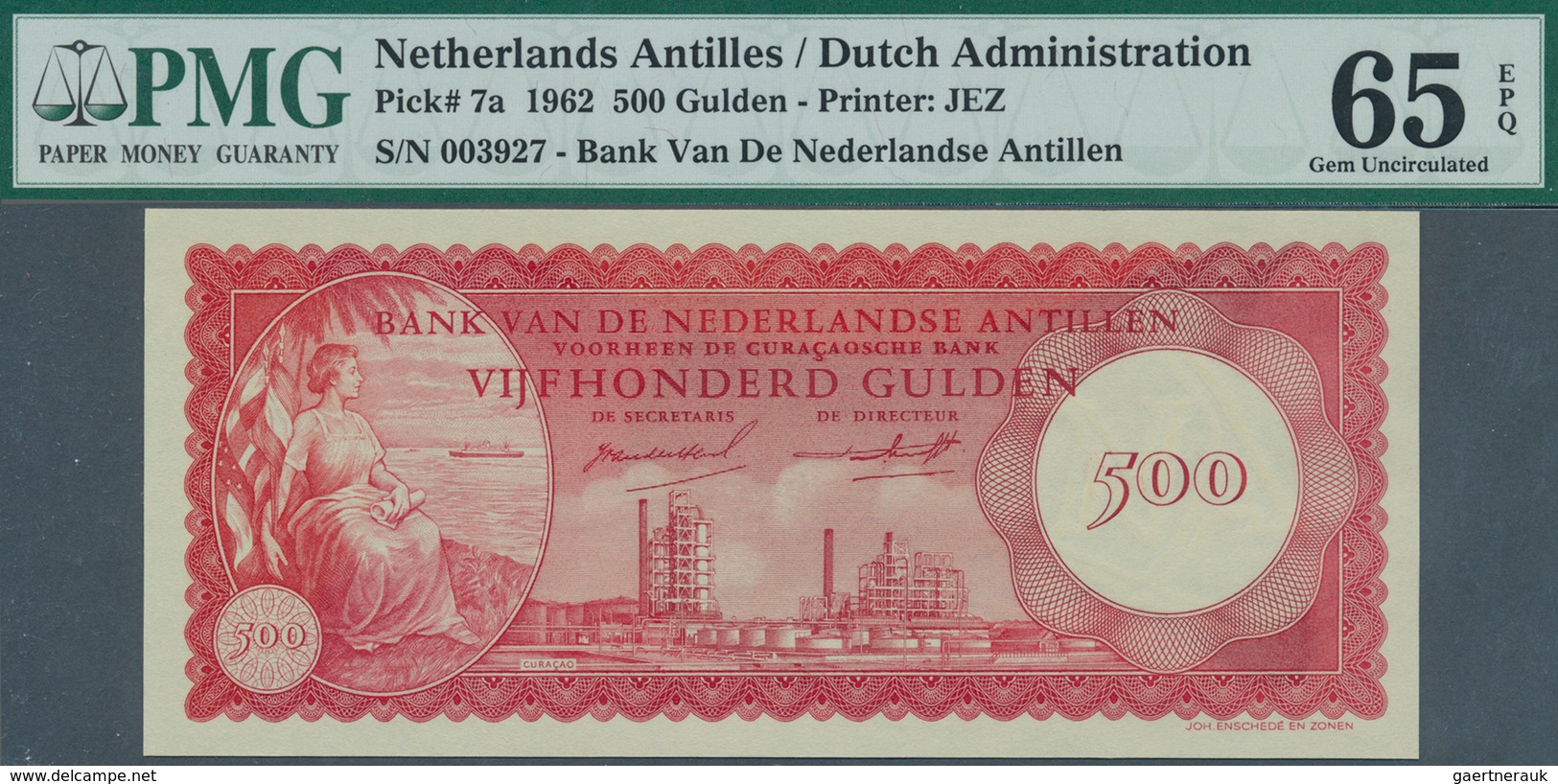 02051 Netherlands Antilles / Niederländische Antillen: 500 Gulden 1962, P.7a In Perfect Condition, PMG Gra - Netherlands Antilles (...-1986)