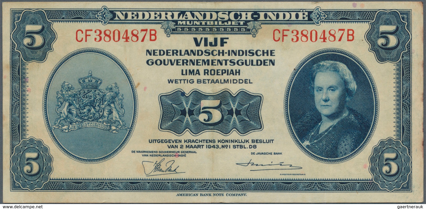 02055 Netherlands Indies / Niederländisch Indien: Set With 10 Banknotes Containing 4 X 5 Gulden, 3 X 10 An - Nederlands-Indië