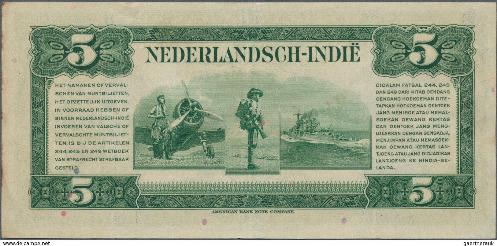 02055 Netherlands Indies / Niederländisch Indien: Set With 10 Banknotes Containing 4 X 5 Gulden, 3 X 10 An - Nederlands-Indië