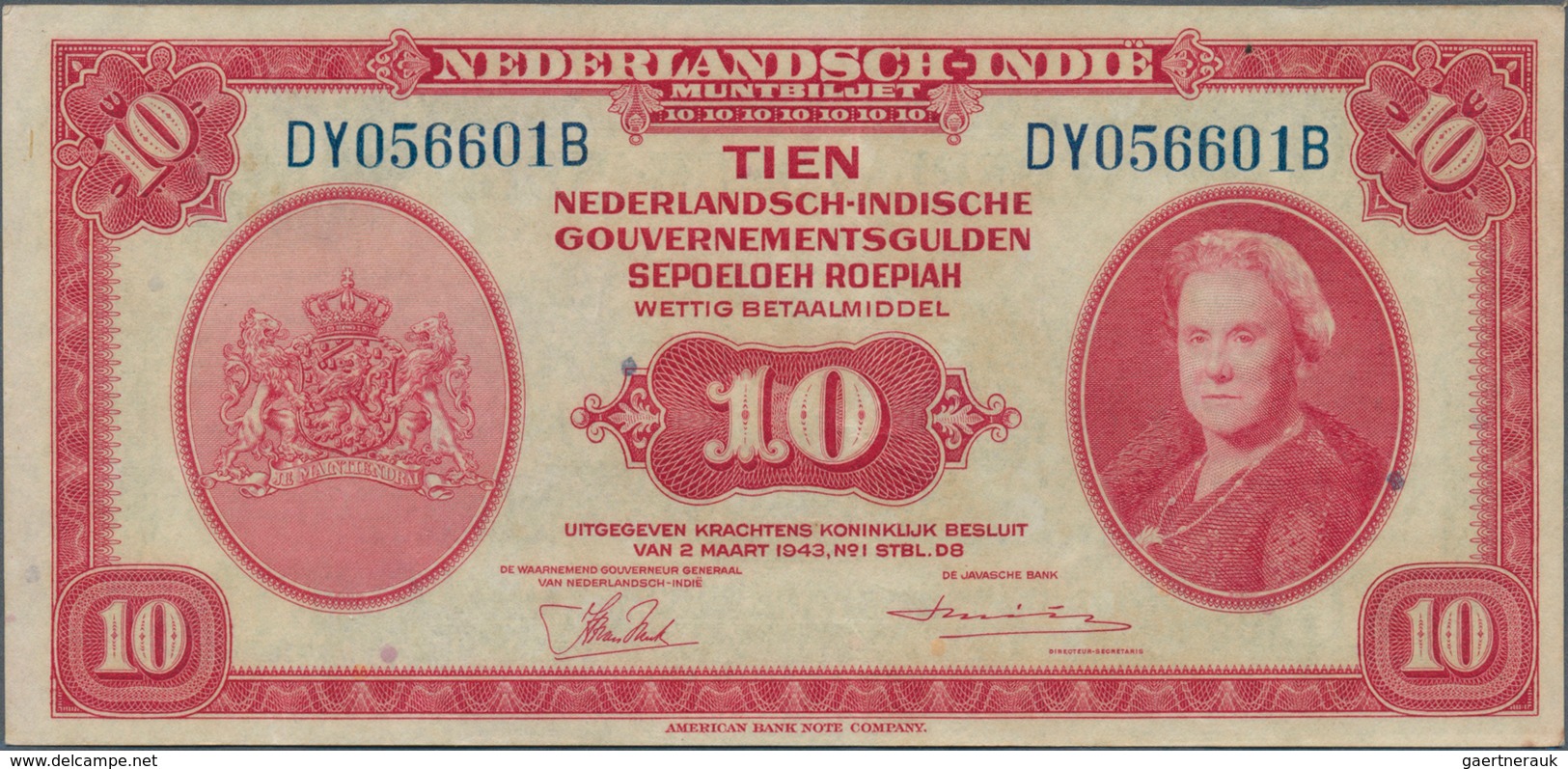 02055 Netherlands Indies / Niederländisch Indien: Set With 10 Banknotes Containing 4 X 5 Gulden, 3 X 10 An - Indes Neerlandesas