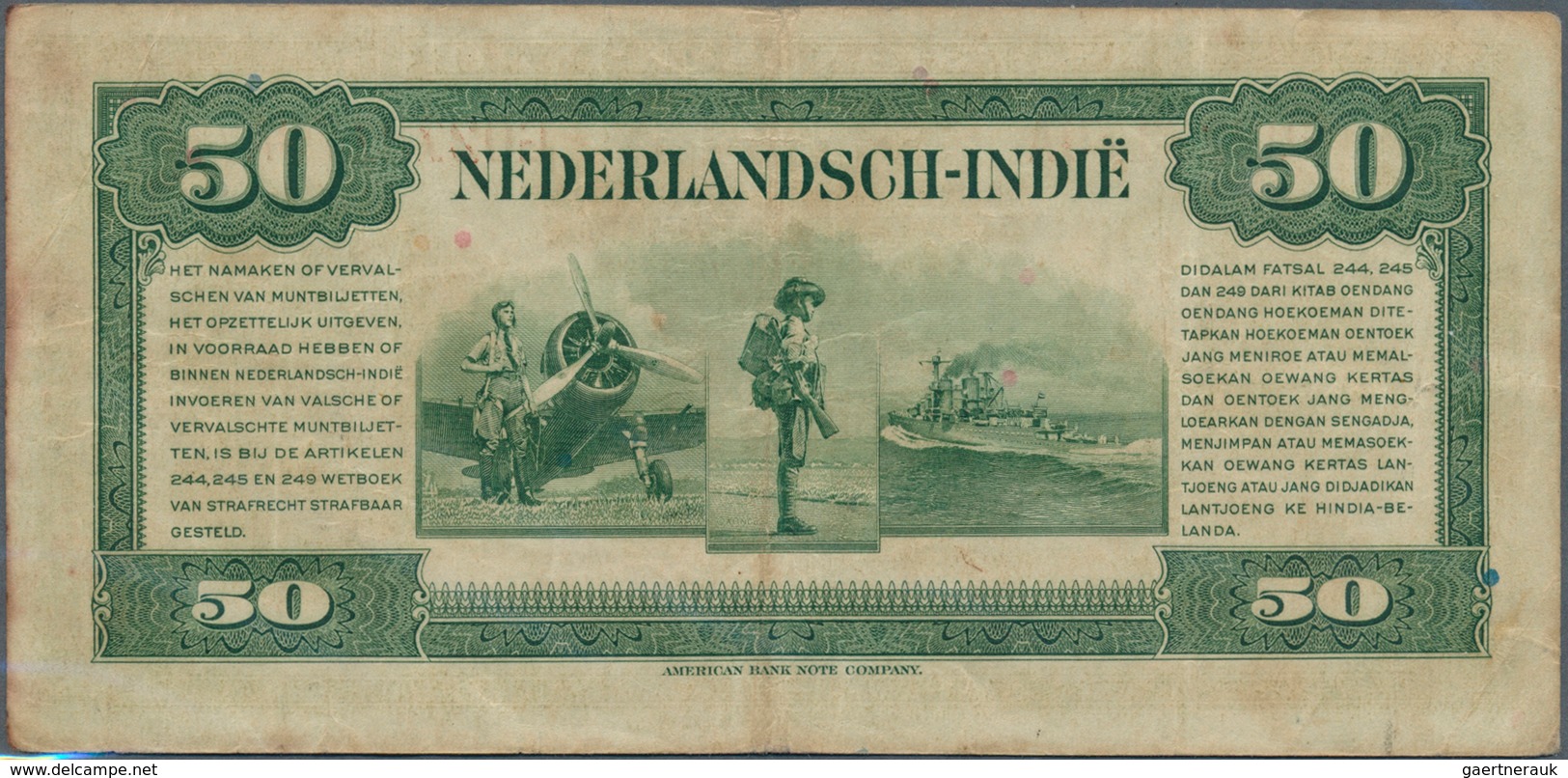 02055 Netherlands Indies / Niederländisch Indien: Set with 10 Banknotes containing 4 x 5 Gulden, 3 x 10 an