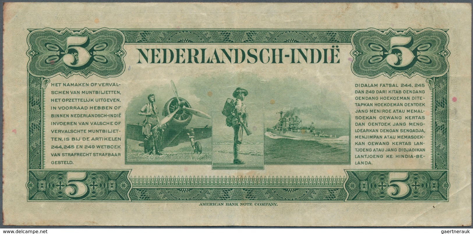 02055 Netherlands Indies / Niederländisch Indien: Set with 10 Banknotes containing 4 x 5 Gulden, 3 x 10 an