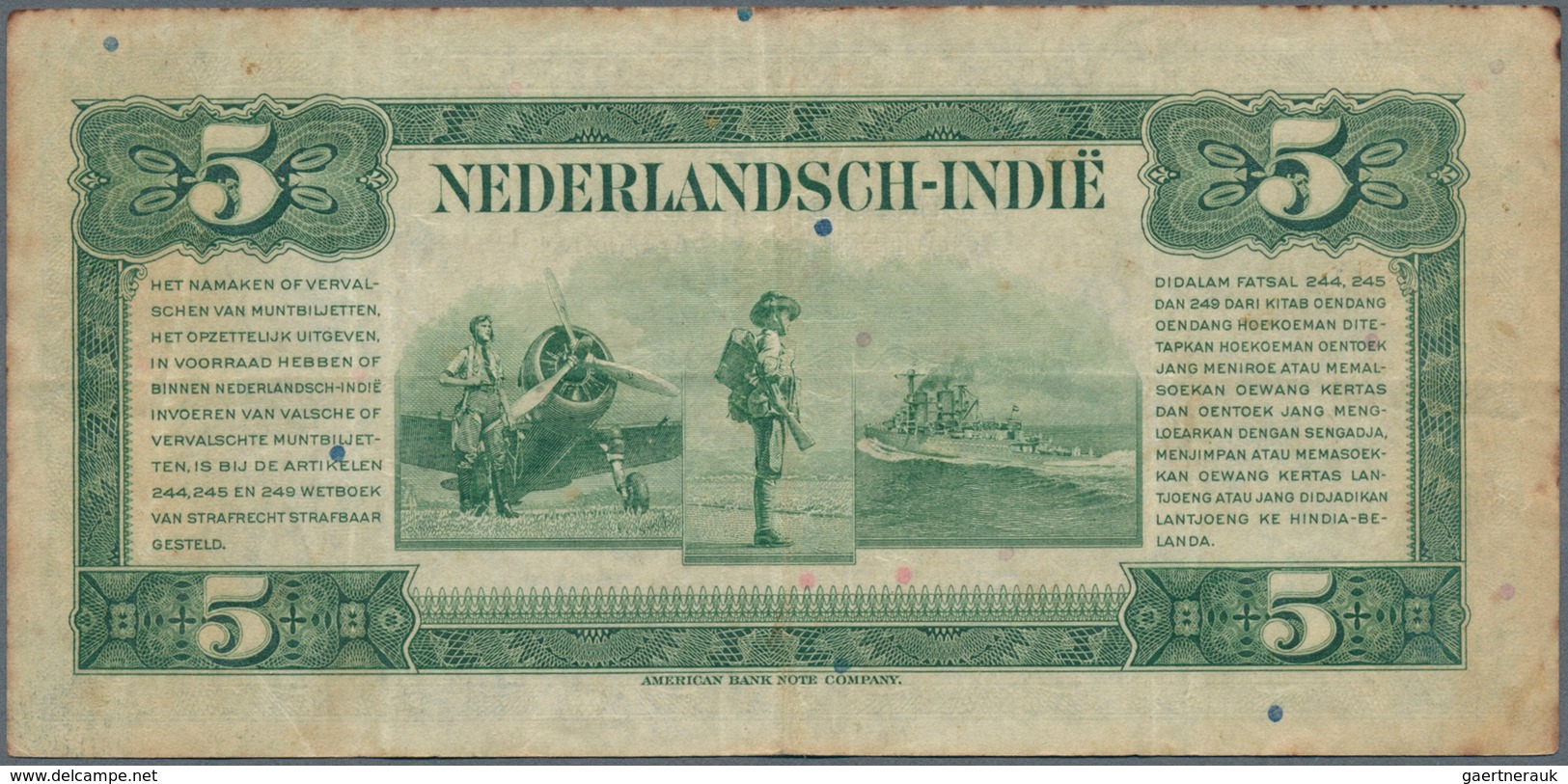 02055 Netherlands Indies / Niederländisch Indien: Set with 10 Banknotes containing 4 x 5 Gulden, 3 x 10 an