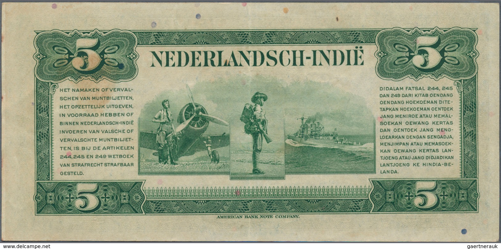 02055 Netherlands Indies / Niederländisch Indien: Set with 10 Banknotes containing 4 x 5 Gulden, 3 x 10 an