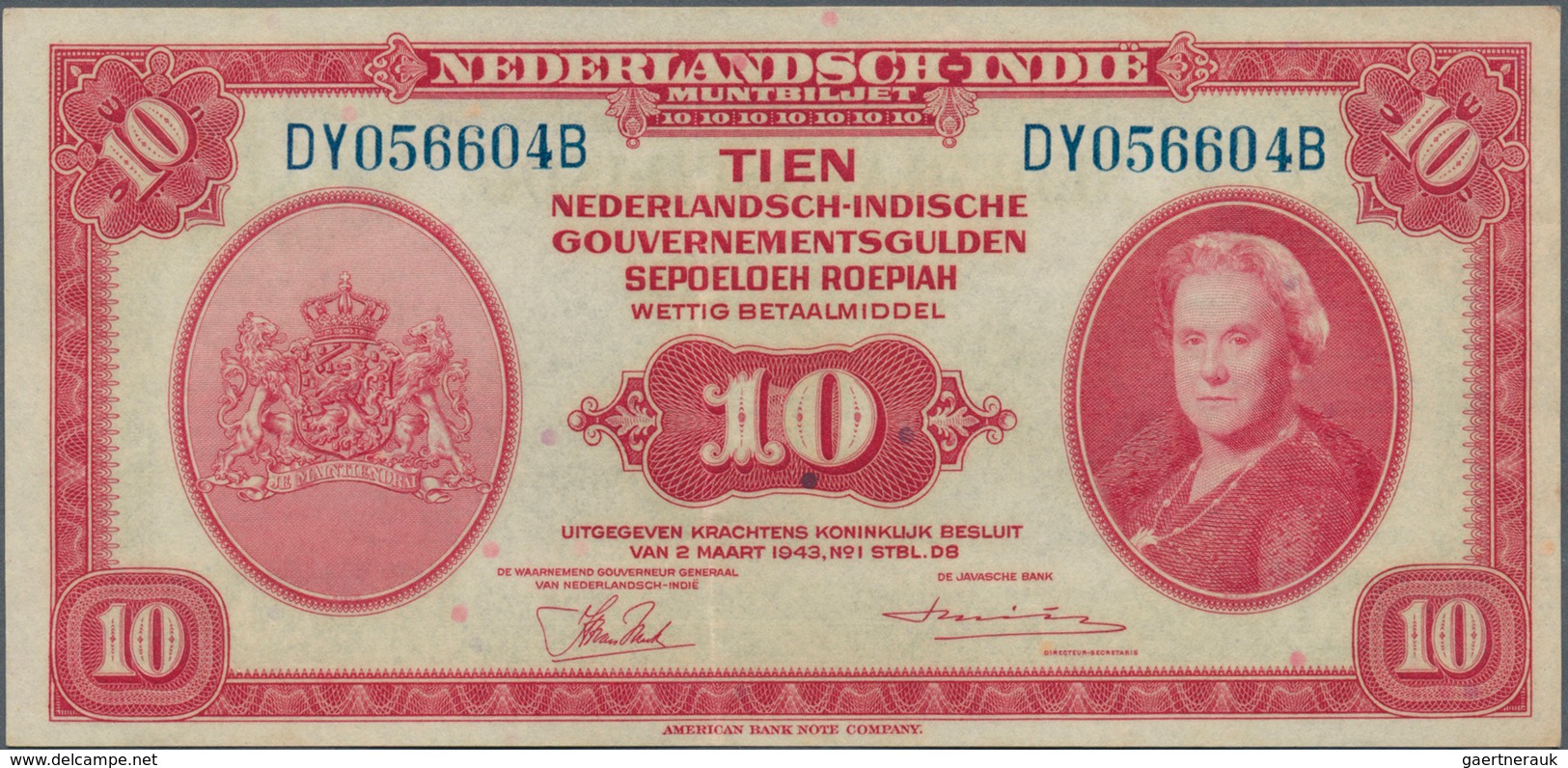 02055 Netherlands Indies / Niederländisch Indien: Set with 10 Banknotes containing 4 x 5 Gulden, 3 x 10 an