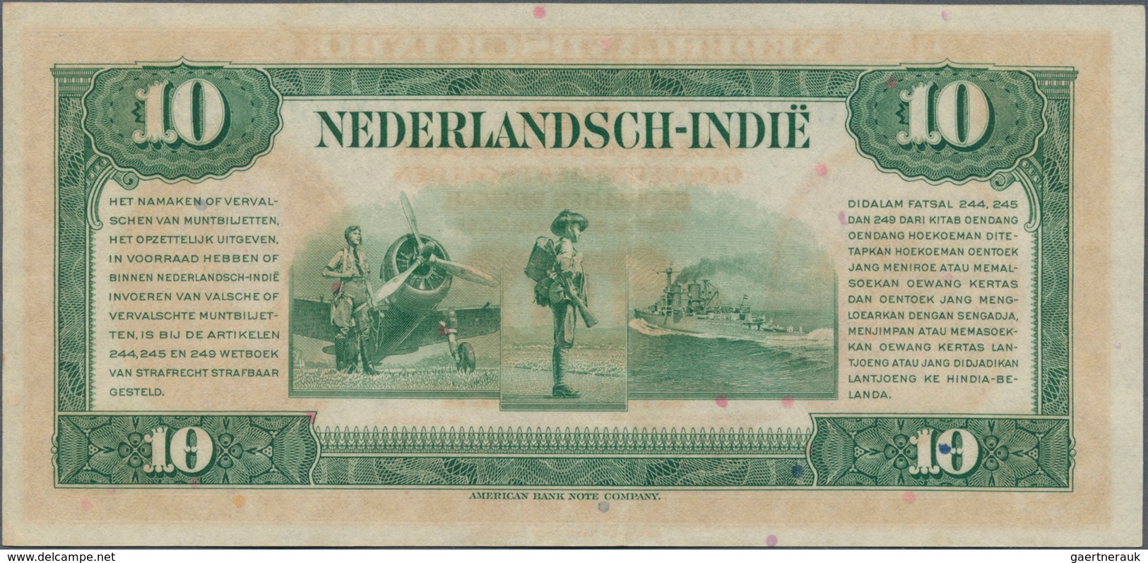 02055 Netherlands Indies / Niederländisch Indien: Set with 10 Banknotes containing 4 x 5 Gulden, 3 x 10 an