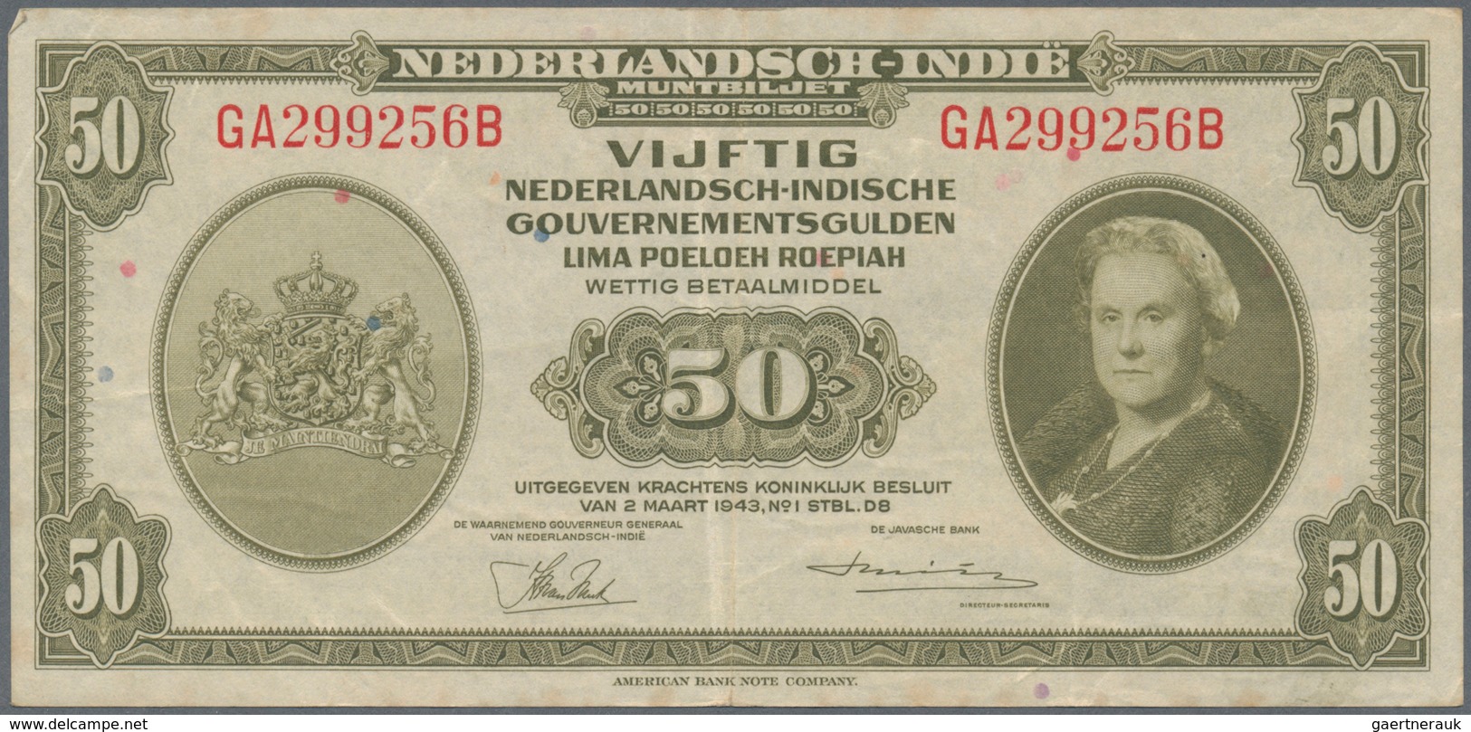 02056 Netherlands Indies / Niederländisch Indien: 50 Gulden L.1943, P.116a In VF Condition With Several Fo - Indes Neerlandesas