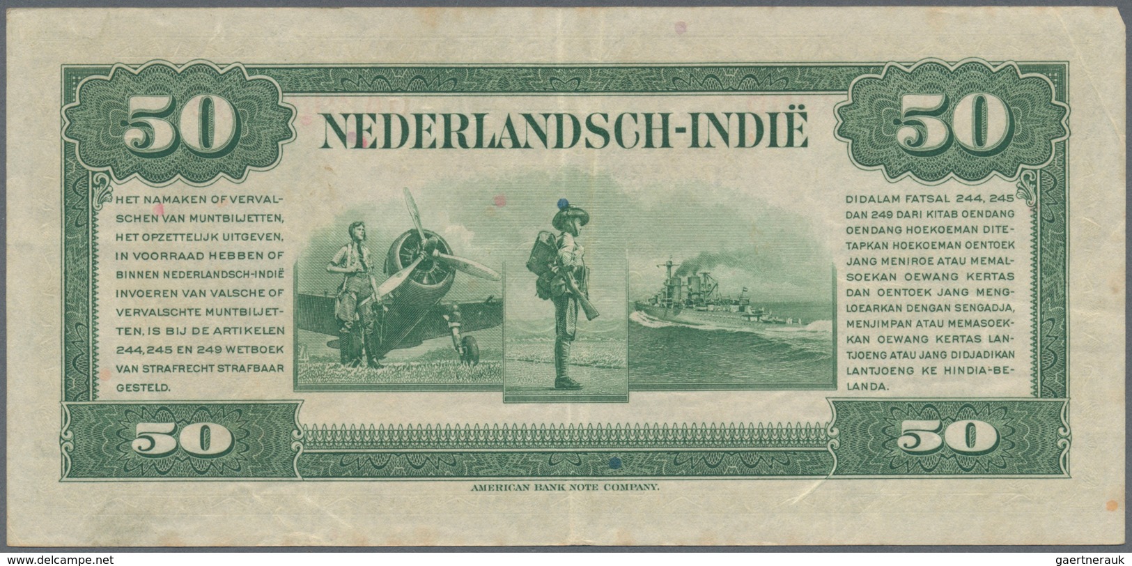 02056 Netherlands Indies / Niederländisch Indien: 50 Gulden L.1943, P.116a In VF Condition With Several Fo - Indes Neerlandesas