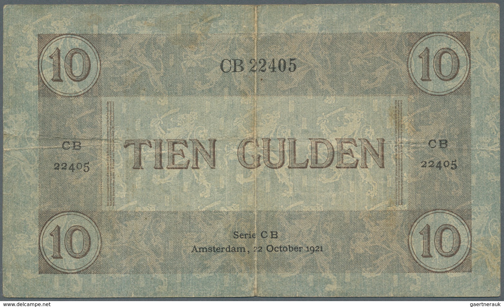 02063 Netherlands / Niederlande: 10 Gulden 1921 P. 35, Center And Horizontal Fold, No Tears, One Very Tiny - Other & Unclassified