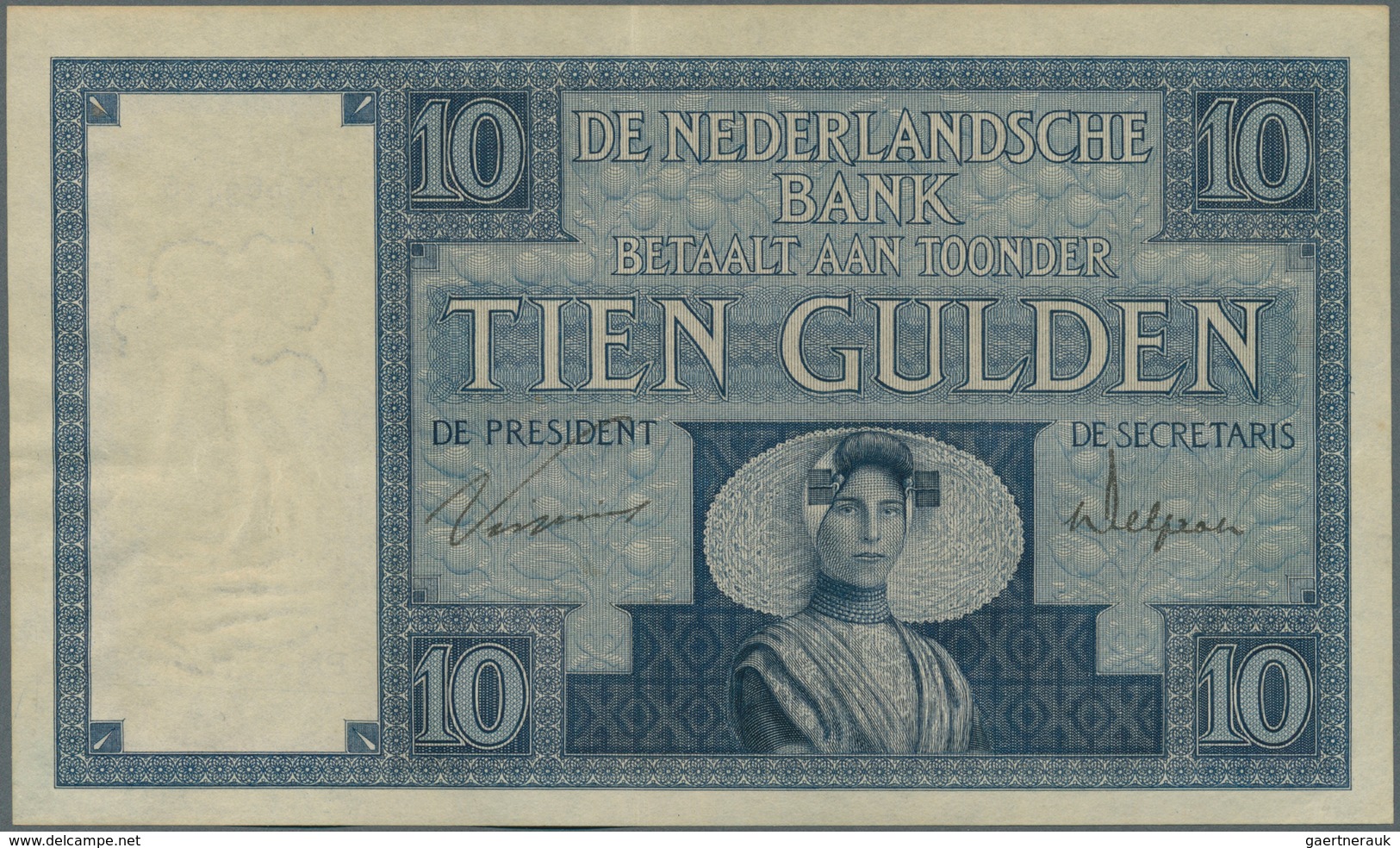 02065 Netherlands / Niederlande: 10 Gulden 1928 P. 43, Light Center Fold And A Bit Wavy Paper At Borders, - Andere & Zonder Classificatie