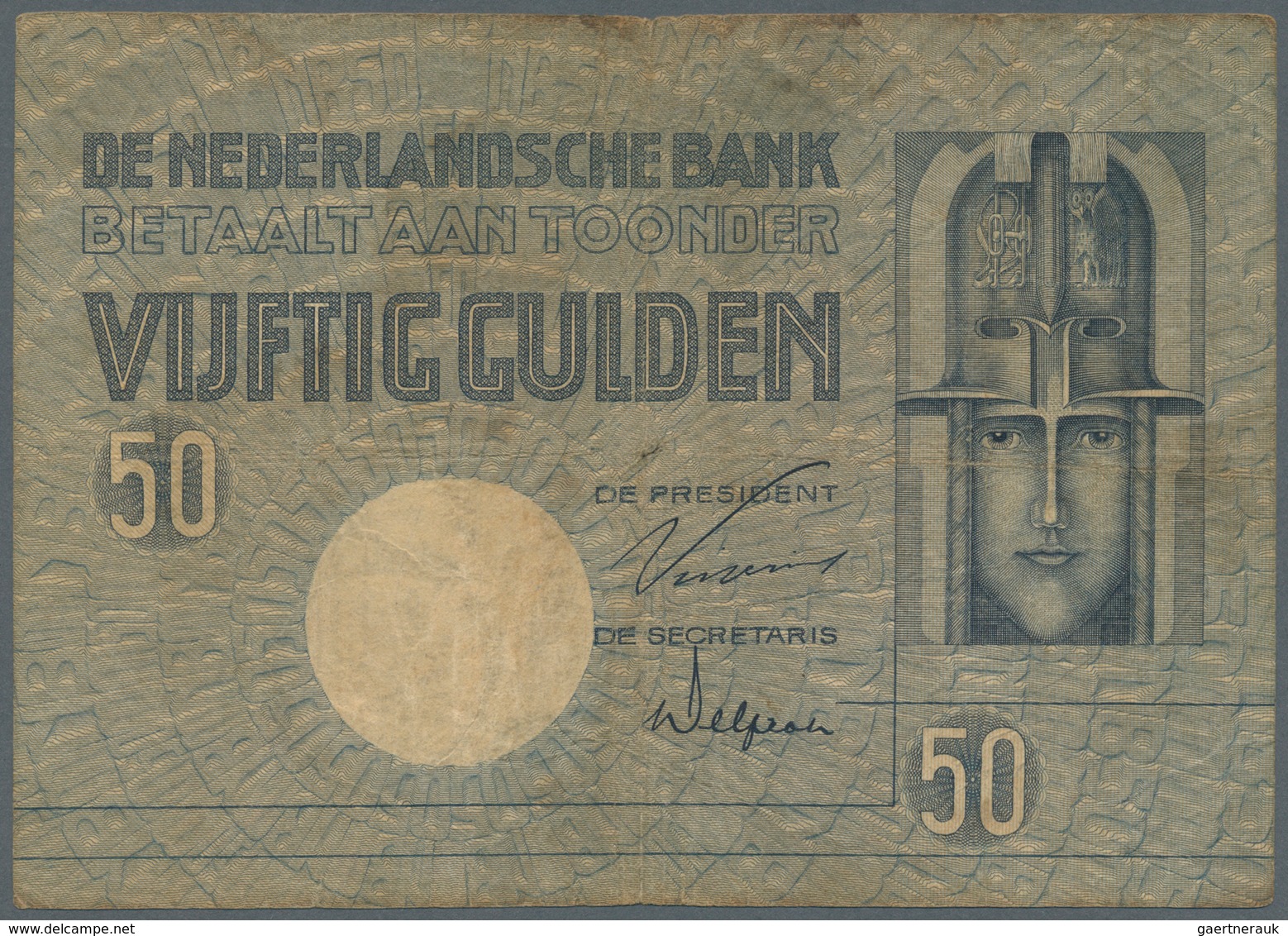 02066 Netherlands / Niederlande: 50 Gulden 1929 P. 47, Lightly Stained Paper With Several Folds, Stronger - Other & Unclassified
