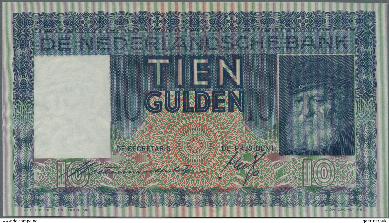 02067 Netherlands / Niederlande: 10 Gulden 1936 P. 49, Light Creases At Left Border, Otherwise Perfect, Co - Andere & Zonder Classificatie