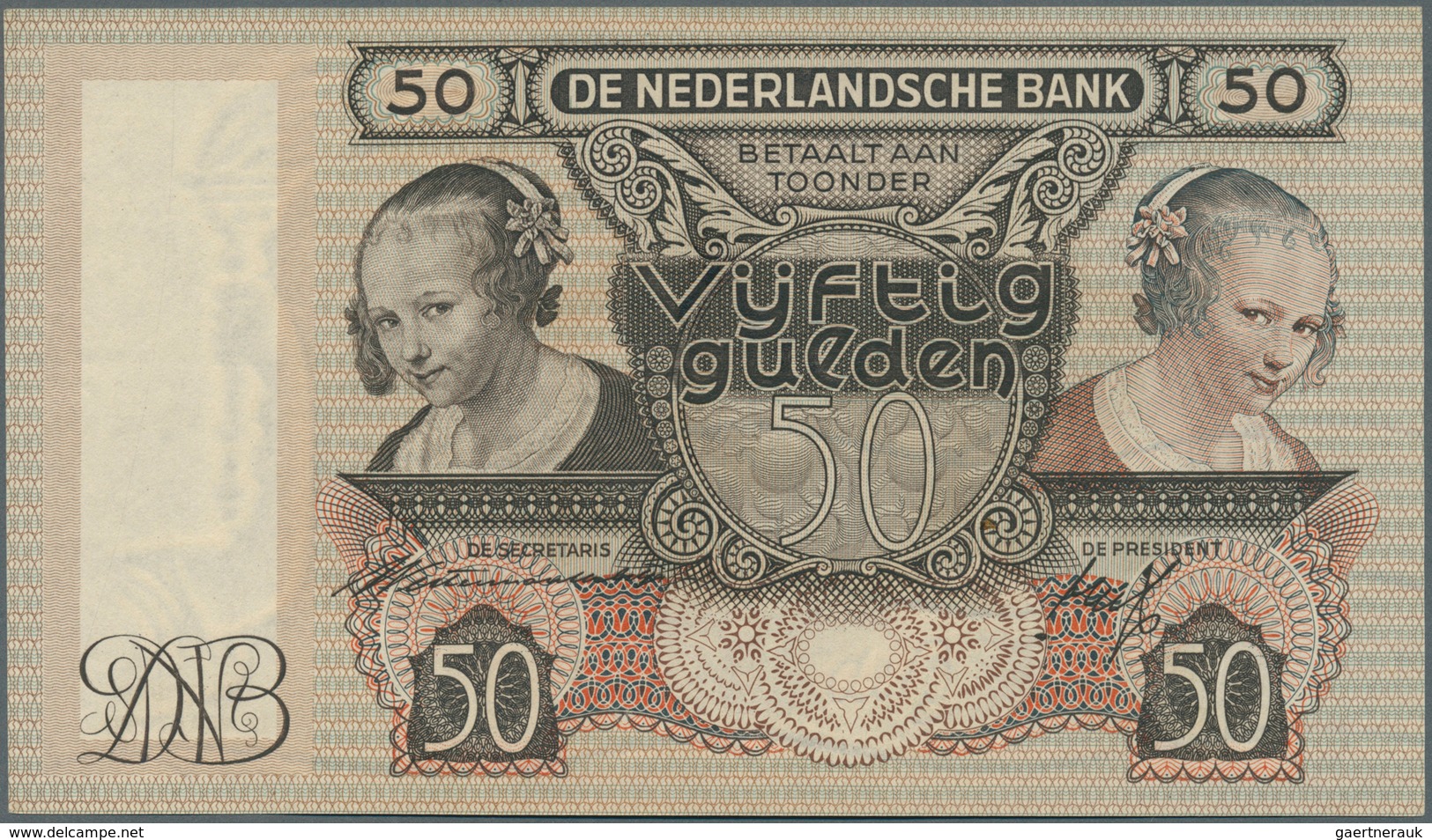 02068 Netherlands / Niederlande: 50 Gulden 1941 P. 58, Very Light And Hard To See Vertical And Horizontal - Otros & Sin Clasificación