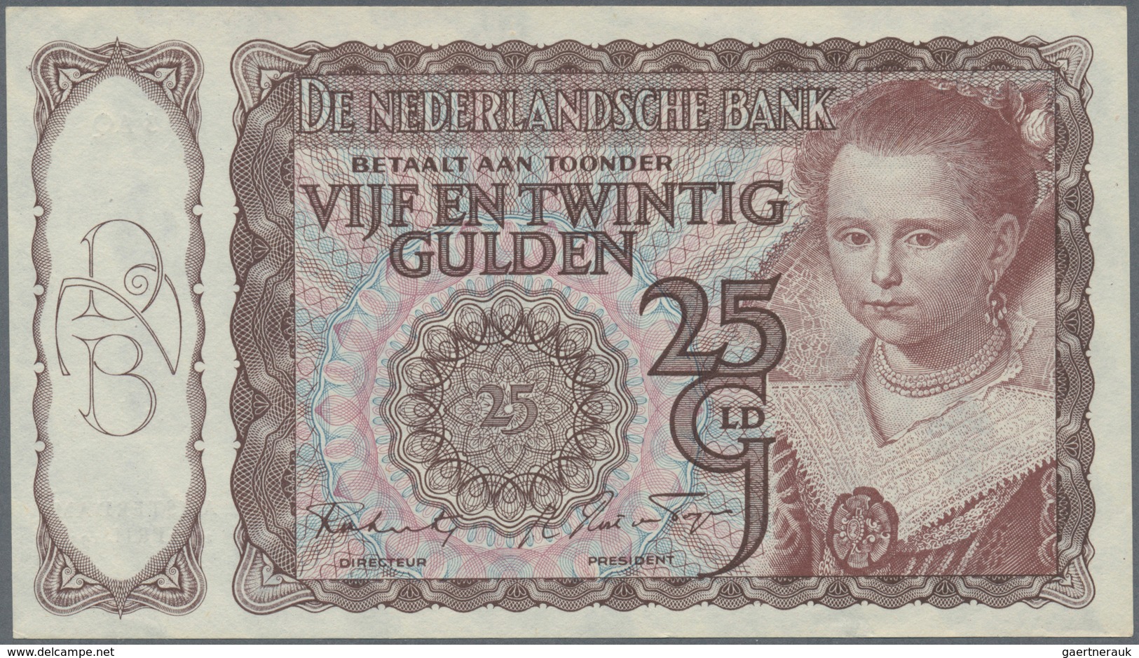 02069 Netherlands / Niederlande: Set Of 2 Notes Containing 10 Gulden 1940/44 (F) And 25 Gulden 1944 (UNC), - Altri & Non Classificati