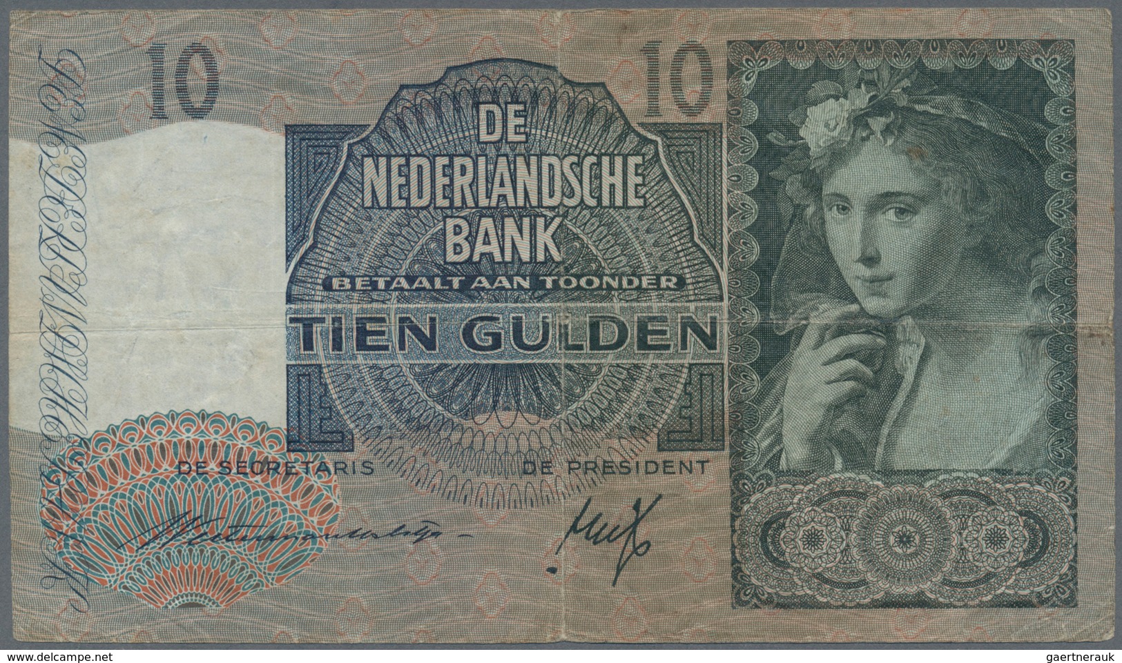 02069 Netherlands / Niederlande: Set Of 2 Notes Containing 10 Gulden 1940/44 (F) And 25 Gulden 1944 (UNC), - Altri & Non Classificati