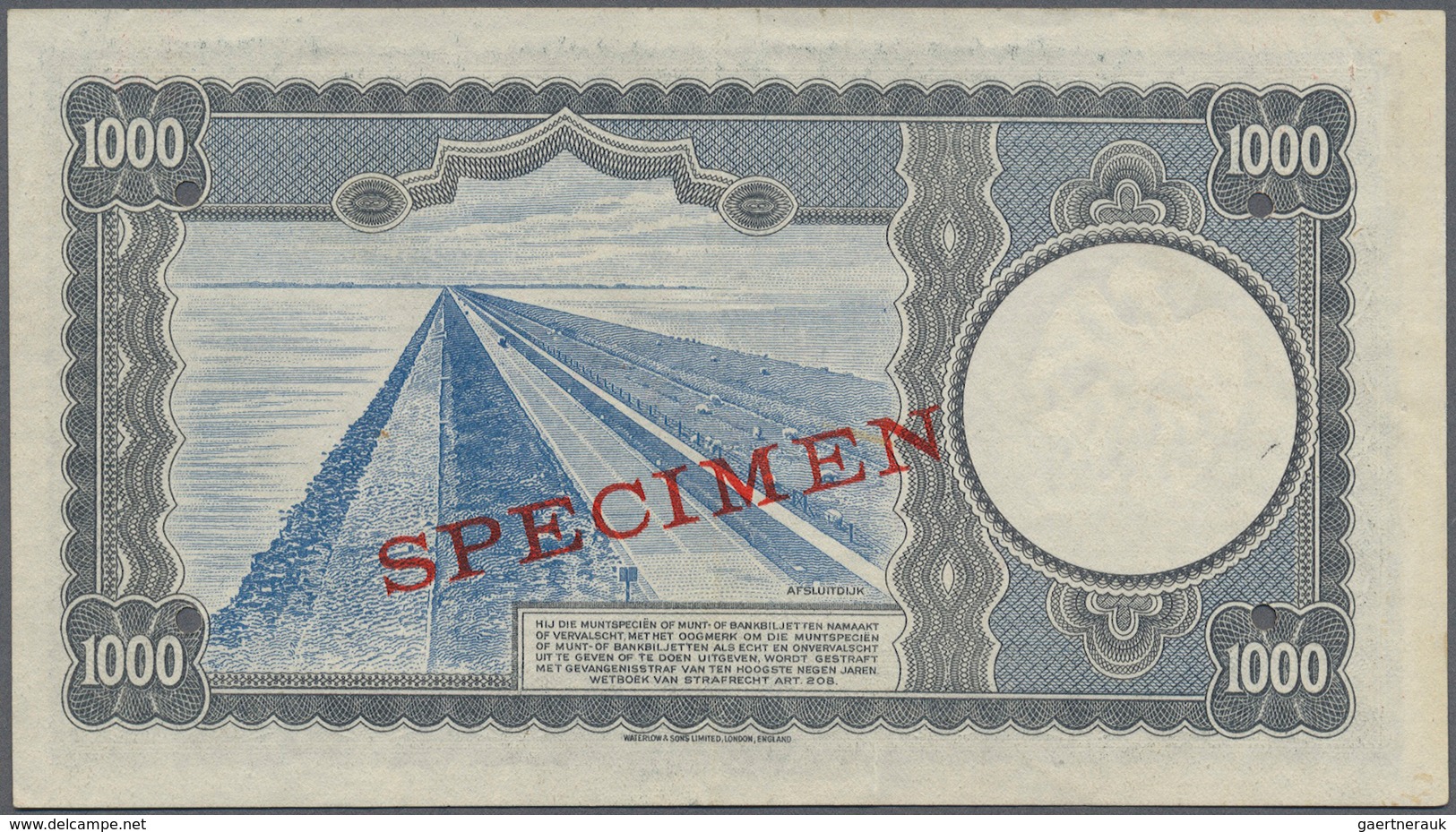 02075 Netherlands / Niederlande: 1000 Gulden 1945 Specimen P. 80s, Rare Note In Great Condition With Only - Altri & Non Classificati