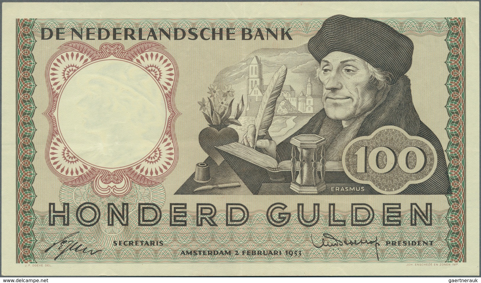 02076 Netherlands / Niederlande: 100 Gulden 1953 P. 88, Light Vertical And Horizontal Folds But Still Very - Other & Unclassified