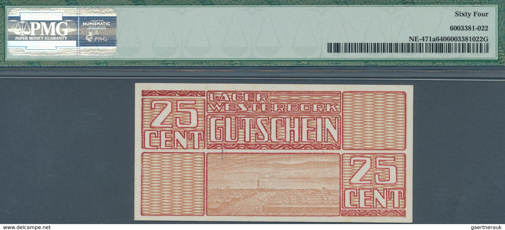 02081 Netherlands / Niederlande: Lager Westerbork Gutschein 25 Cents 1944 P. NL In Condition: PMG Graded 6 - Other & Unclassified