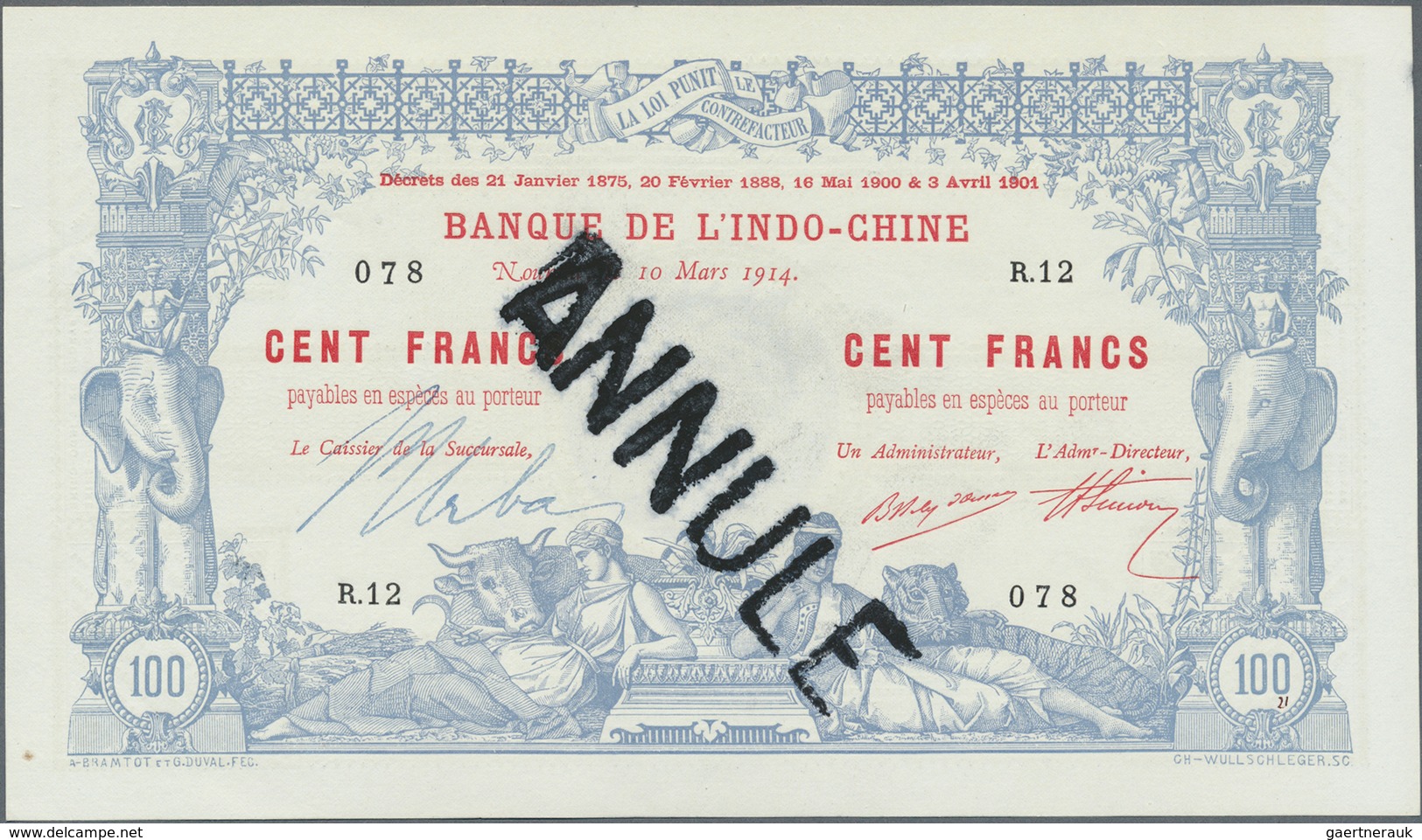 02085 New Caledonia / Neu Kaledonien: Very Rare Banknote 100 Francs 1914 Banque De L'Indochine P. 17 With - Nouméa (Nieuw-Caledonië 1873-1985)