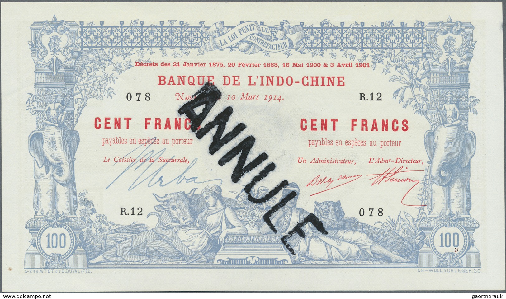 02085 New Caledonia / Neu Kaledonien: Very Rare Banknote 100 Francs 1914 Banque De L'Indochine P. 17 With - Nouméa (Nuova Caledonia 1873-1985)