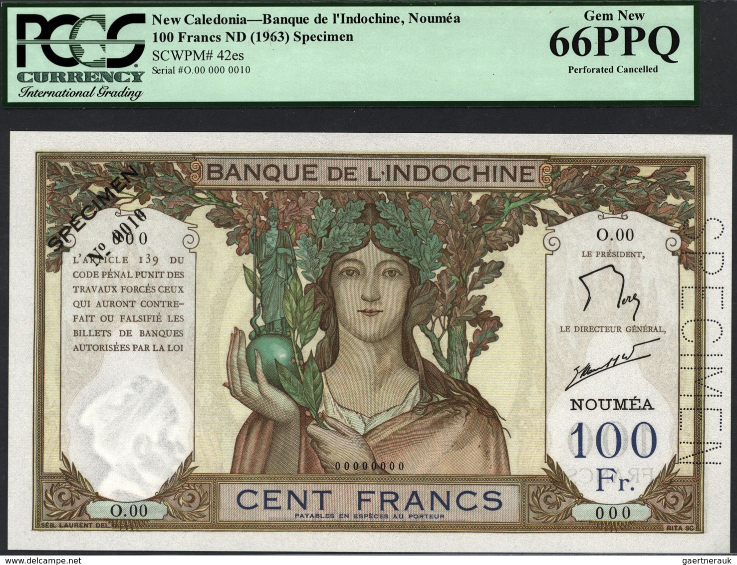 02102 New Caledonia / Neu Kaledonien: Banque De'l Indochine, Noumea 100 Francs ND(1963) SPECIMEN, P.42es, - Numea (Nueva Caledonia 1873-1985)