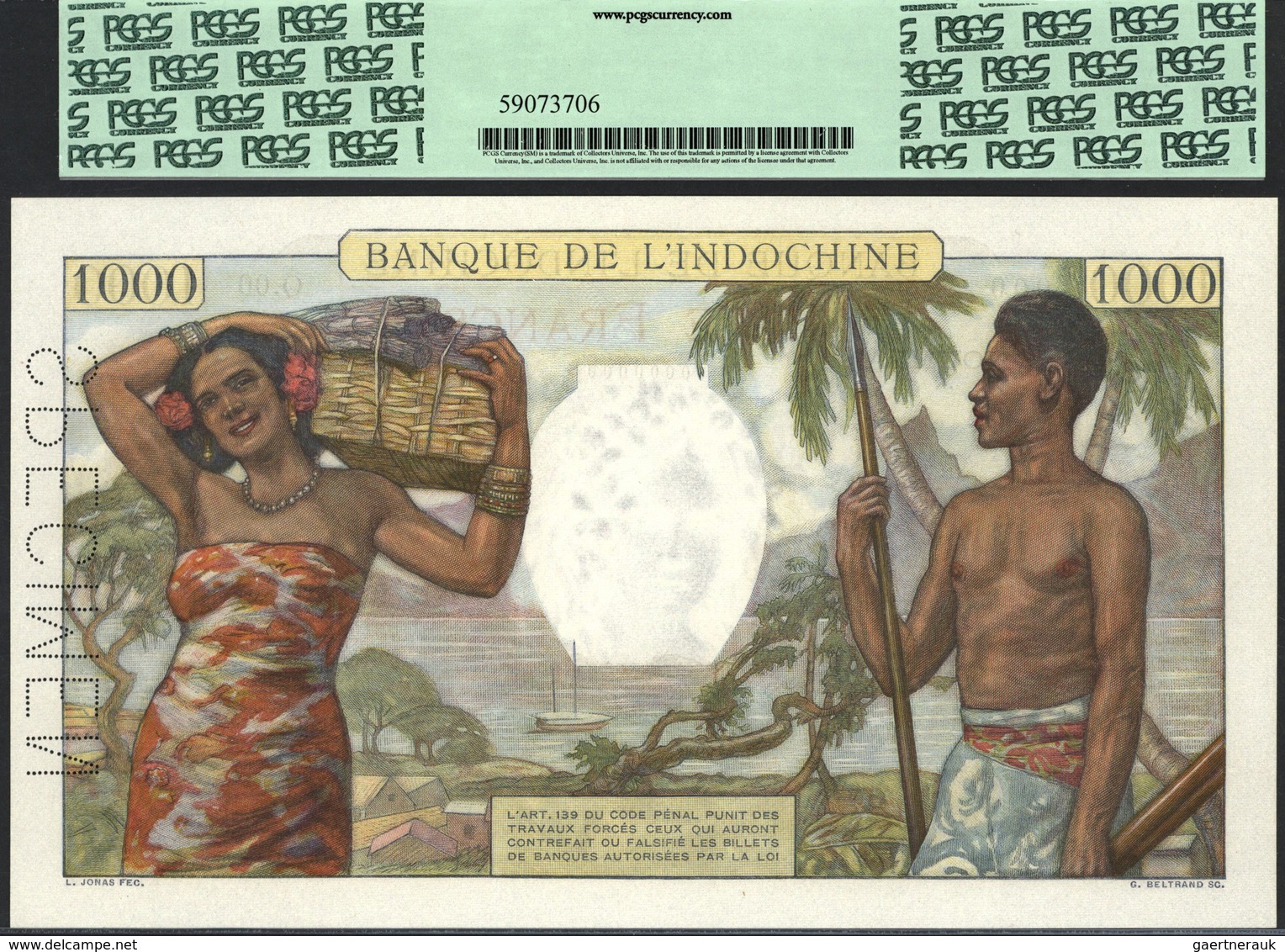 02103 New Caledonia / Neu Kaledonien: Banque De'l Indochine, Noumea 1000 Francs ND(1963) SPECIMEN, P.43ds, - Numea (Nueva Caledonia 1873-1985)