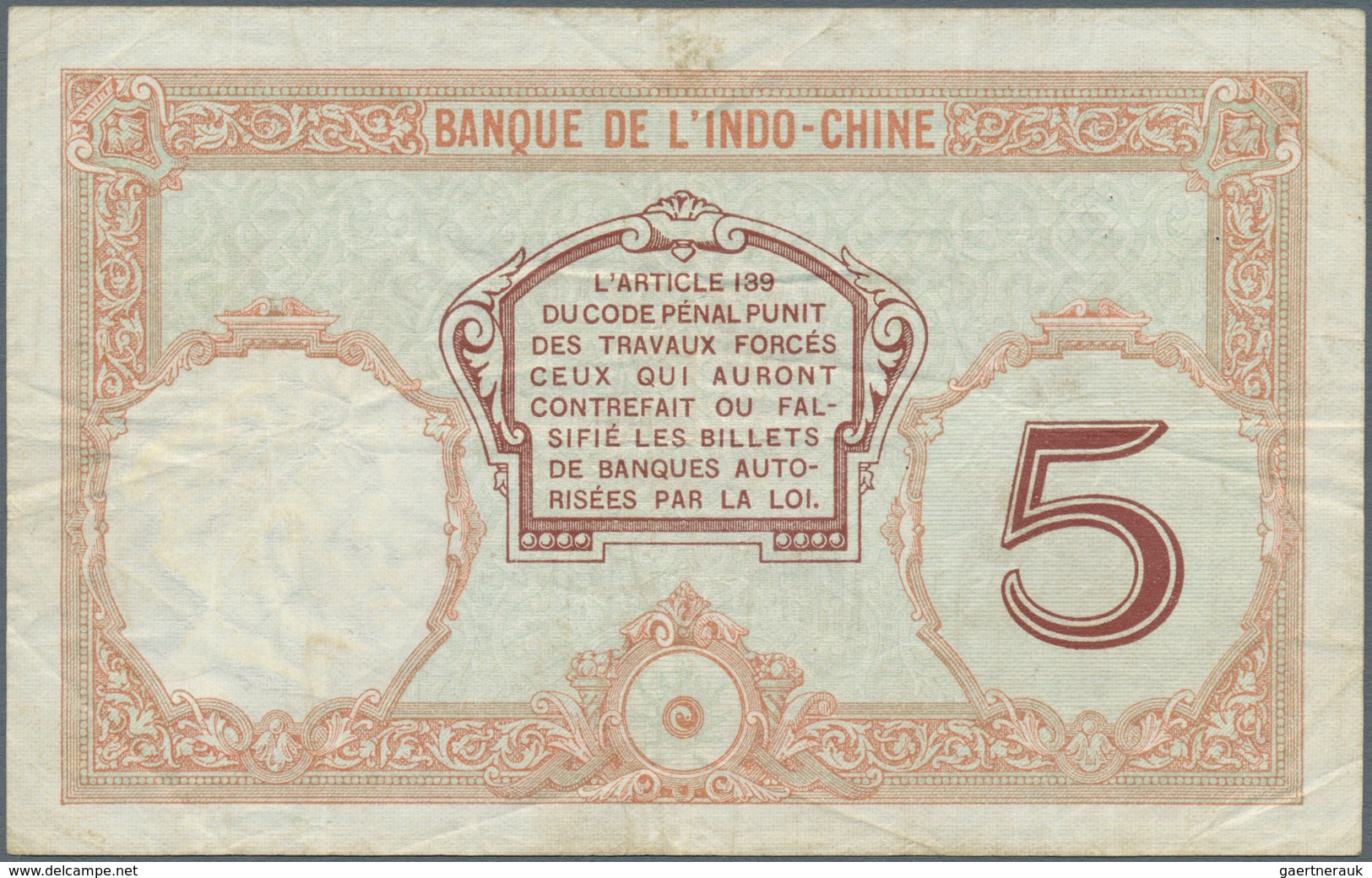 02106 New Hebrides / Neue Hebriden: 5 Francs ND P. 4a With Red Stamp Ovpt., Used With 3 Pinholes, Light Fo - Nuove Ebridi