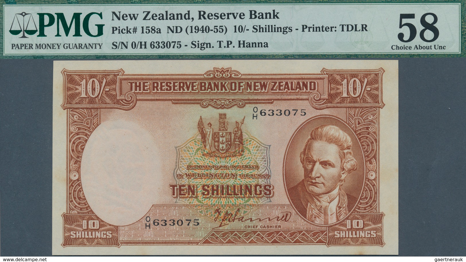 02108 New Zealand / Neuseeland: 10 Shillings ND(1940-55) P. 158a In Condition: PMG Graded 58 Choice AUNC. - Nouvelle-Zélande