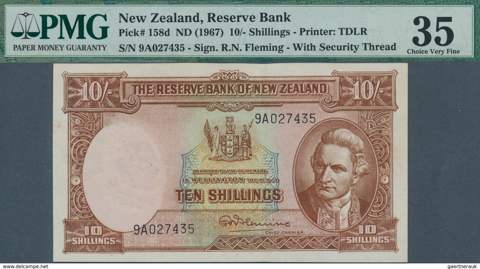 02109 New Zealand / Neuseeland: 10 Shillings ND(1967) P. 158d In Condition: PMG Graded 35 Choice VF. - Nuova Zelanda