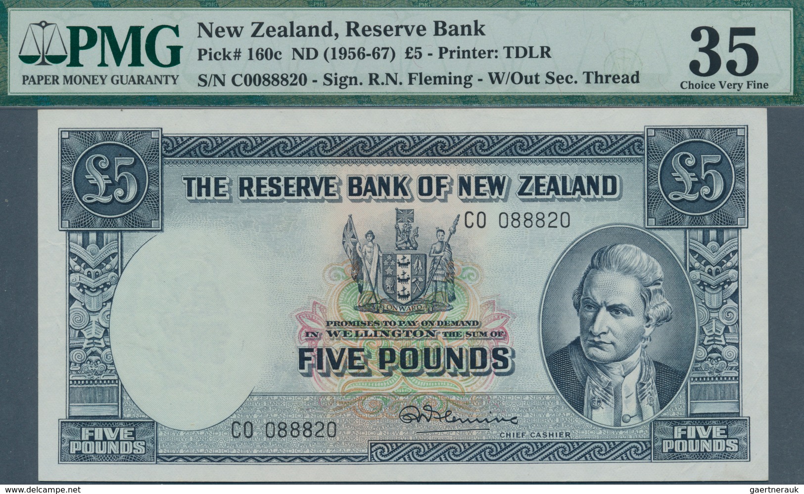 02113 New Zealand / Neuseeland: 5 Pounds ND(1960-67) P. 160c In Condition: PMG Graded 35 Choice VF. - New Zealand