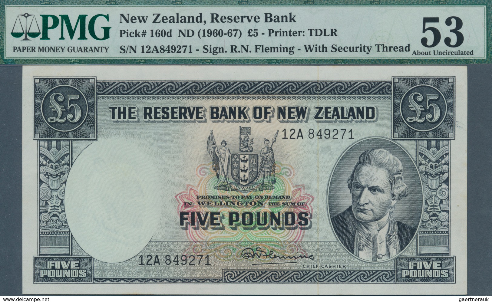 02114 New Zealand / Neuseeland: 5 Pounds ND(1960-67) P. 160d In Condition: PMG Graded 53 AUNC. - Nueva Zelandía