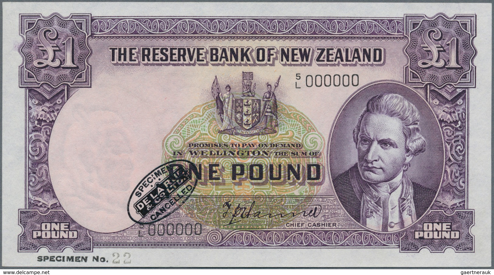 02116 New Zealand / Neuseeland: Very Rare Set Of 5 SPECIMEN Banknotes From 1 To 10 Pounds ND(1940-55) Sign - Nuova Zelanda