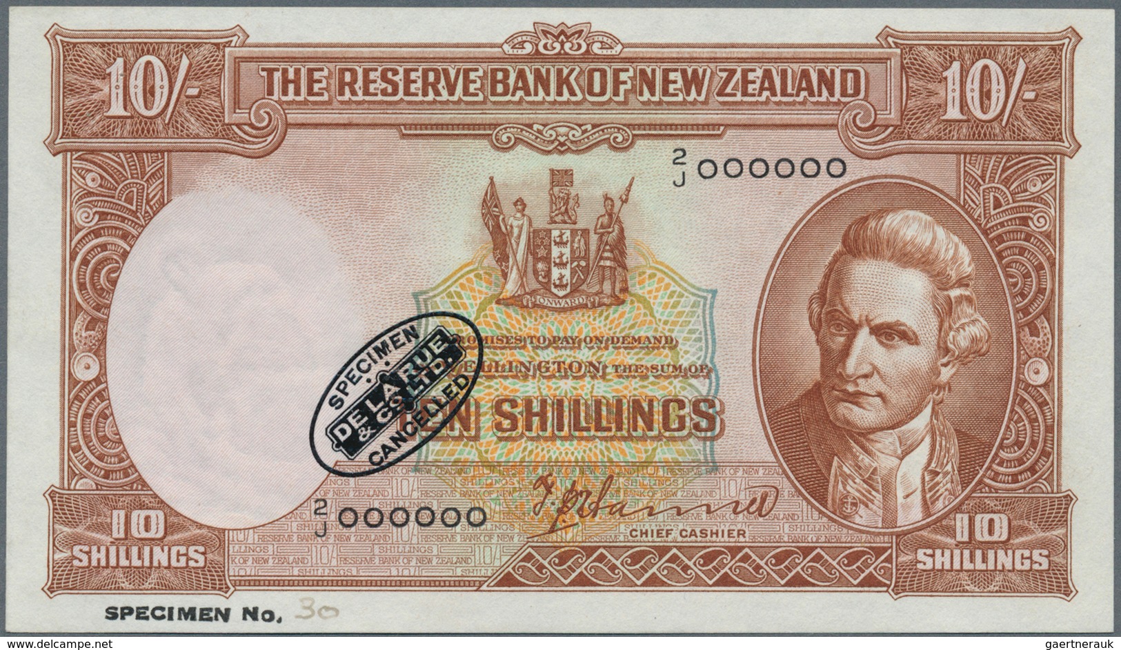 02116 New Zealand / Neuseeland: Very Rare Set Of 5 SPECIMEN Banknotes From 1 To 10 Pounds ND(1940-55) Sign - Nueva Zelandía