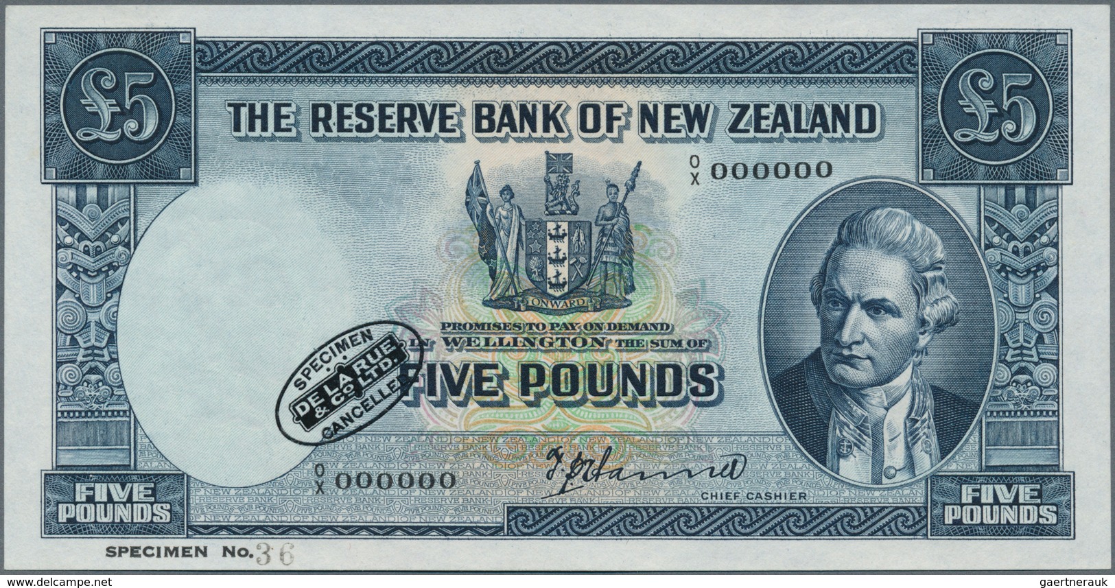 02116 New Zealand / Neuseeland: Very Rare Set Of 5 SPECIMEN Banknotes From 1 To 10 Pounds ND(1940-55) Sign - Nieuw-Zeeland