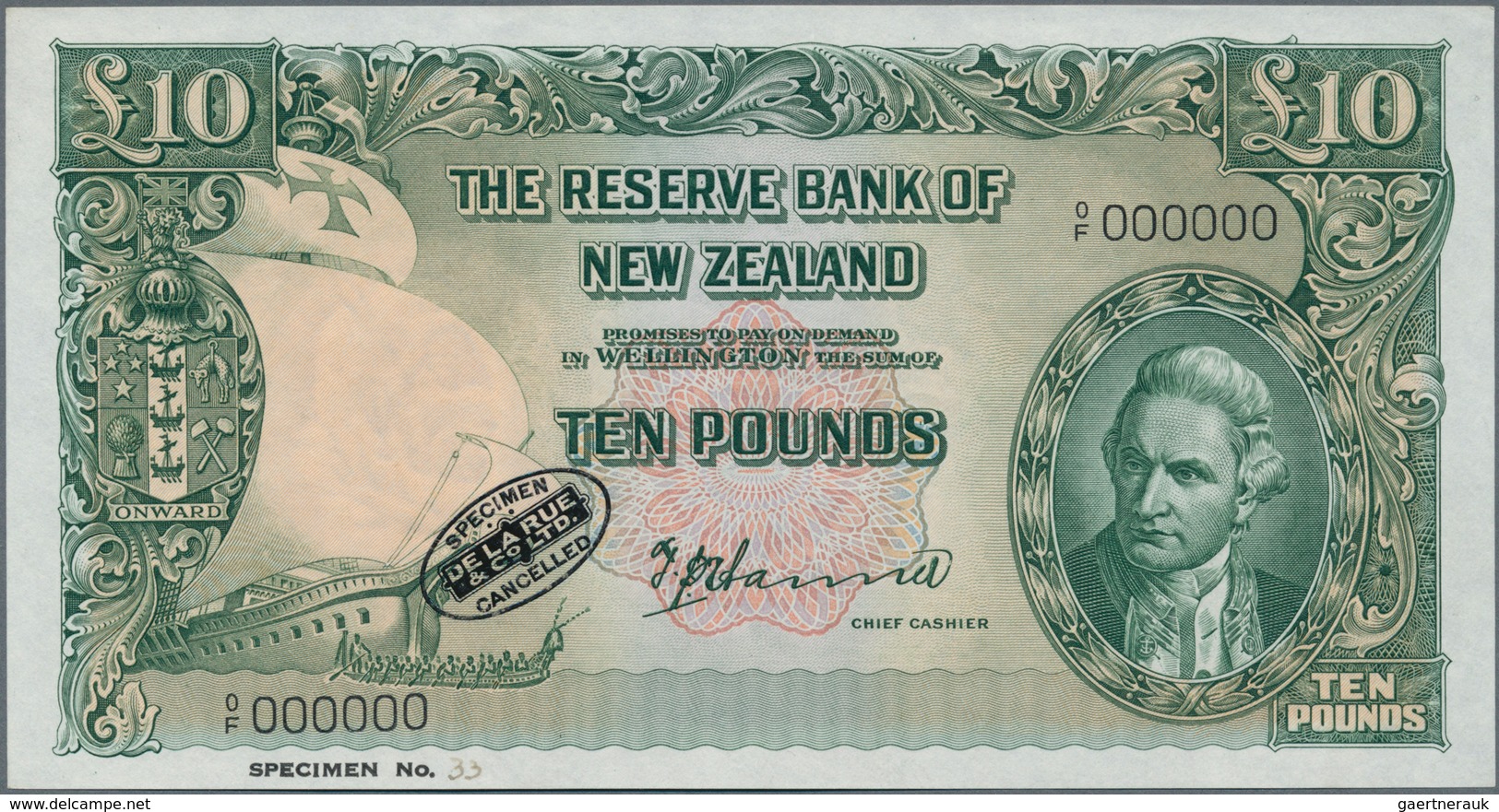 02116 New Zealand / Neuseeland: very rare Set of 5 SPECIMEN banknotes from 1 to 10 Pounds ND(1940-55) sign