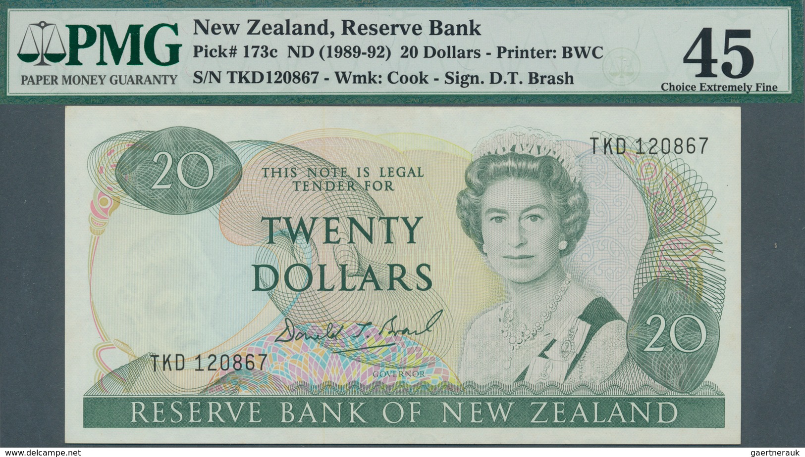 02118 New Zealand / Neuseeland: 20 Dollars ND(1989-92) P. 173c In Condition: PMG Graded 45 Choice XF. - Nueva Zelandía