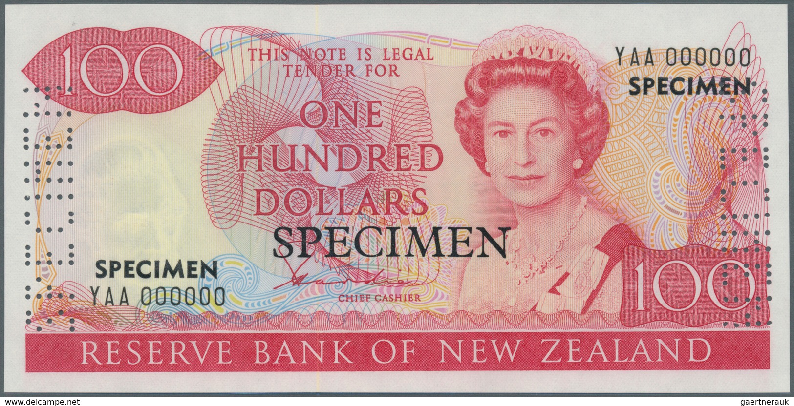 02119 New Zealand / Neuseeland: 100 Dollars ND(1981-89) SPECIMEN With Signature: Hardie, P.175s, Laminated - New Zealand