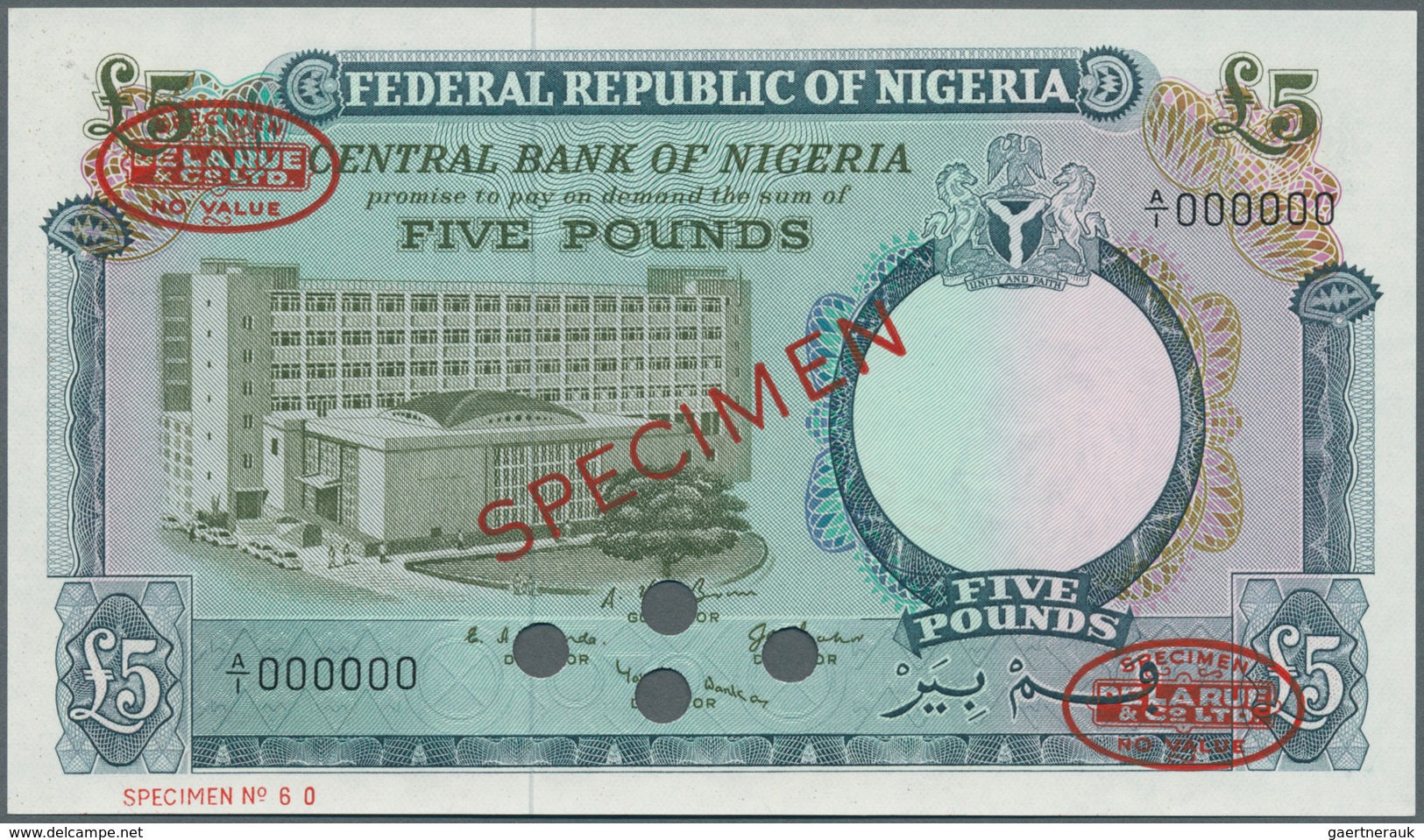 02127 Nigeria: 5 Pounds 1967 TDLR Specimen, P.9s In UNC Condition - Nigeria