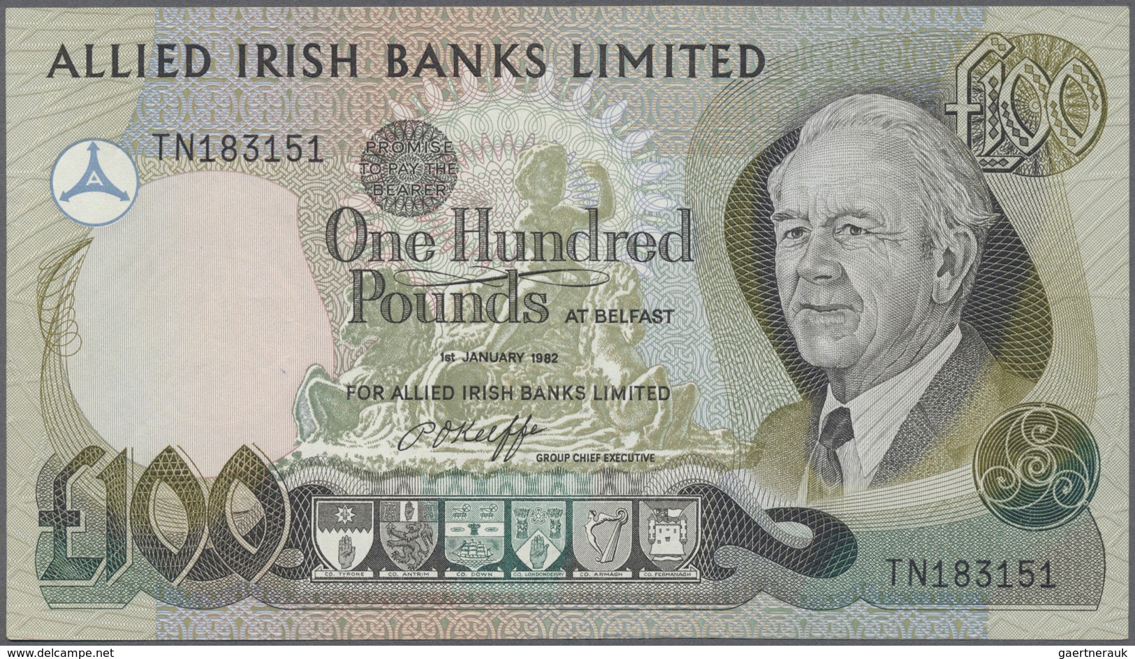 02129 Northern Ireland / Nordirland: 100 Pounds 1982 P. 5, With Light Folds Circulated, Condition: VF. - Andere & Zonder Classificatie