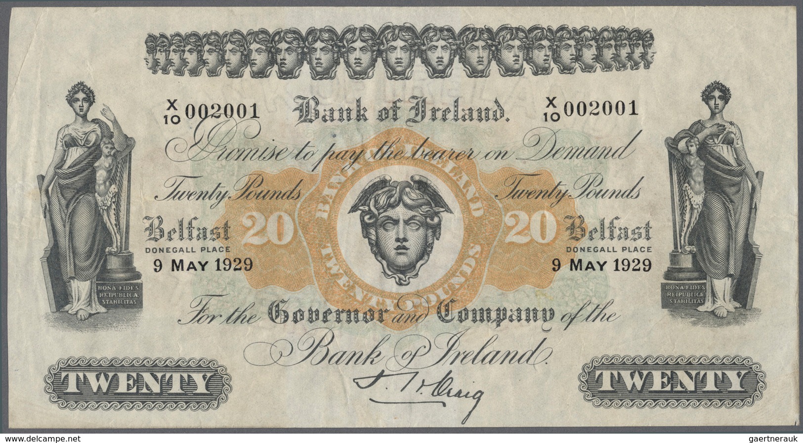 02131 Northern Ireland / Nordirland: 20 Pounds 1929 P. 54, Bank Of Ireland, Highly Rare Note, Crisp Paper, - Otros & Sin Clasificación