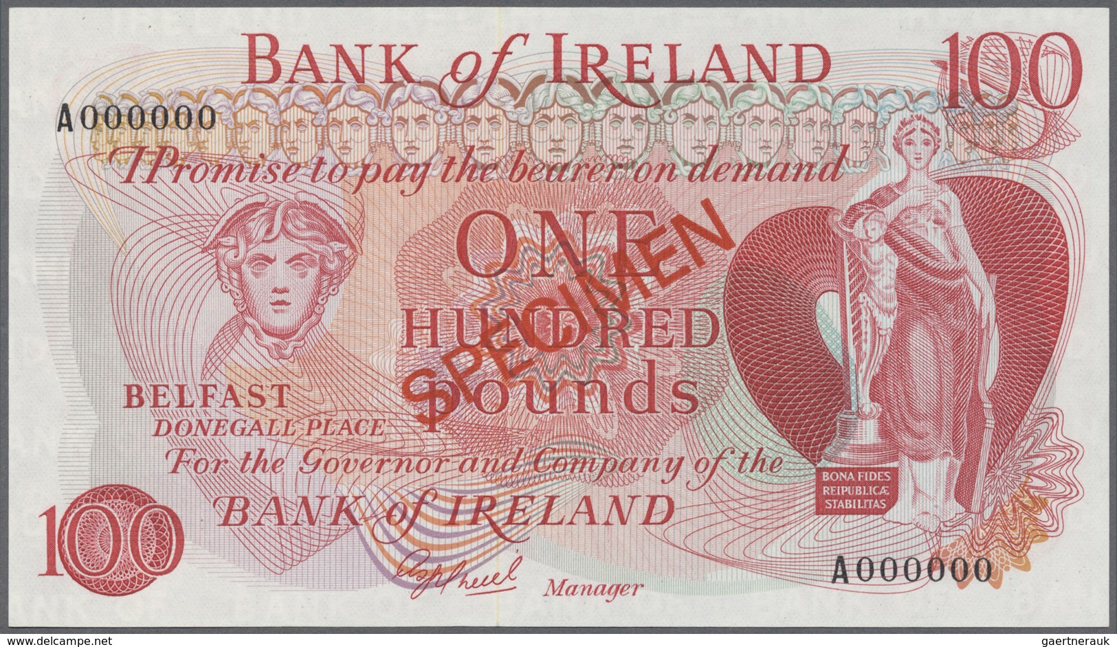 02132 Northern Ireland / Nordirland: 100 Pounds ND(1978) Specimen P. 64s, Bank Of Ireland, In Condition: U - Andere & Zonder Classificatie