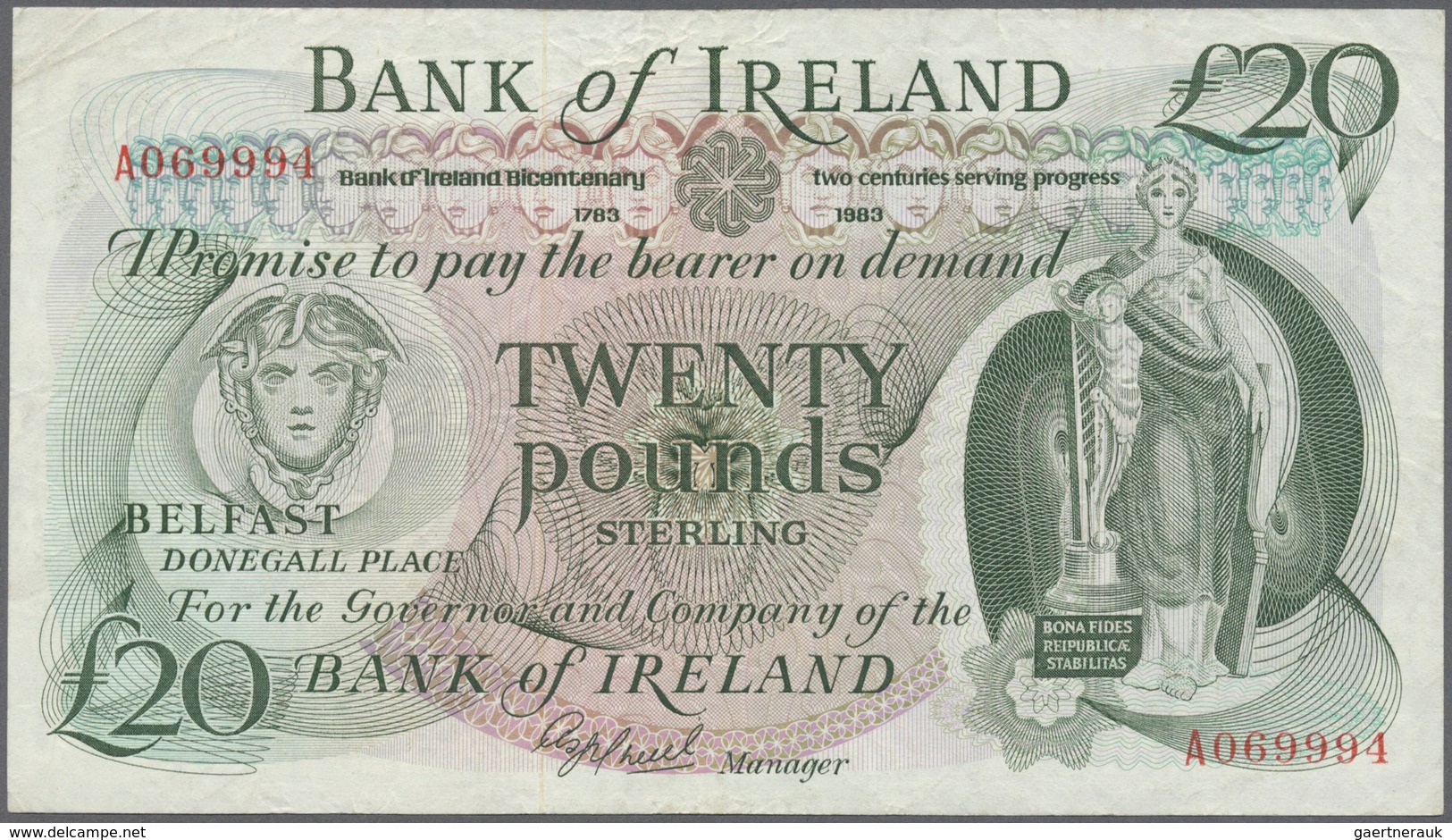 02134 Northern Ireland / Nordirland: 20 Pounds 1983 P. 69, Bank Of Ireland, Used With Folds And Creases, B - Andere & Zonder Classificatie