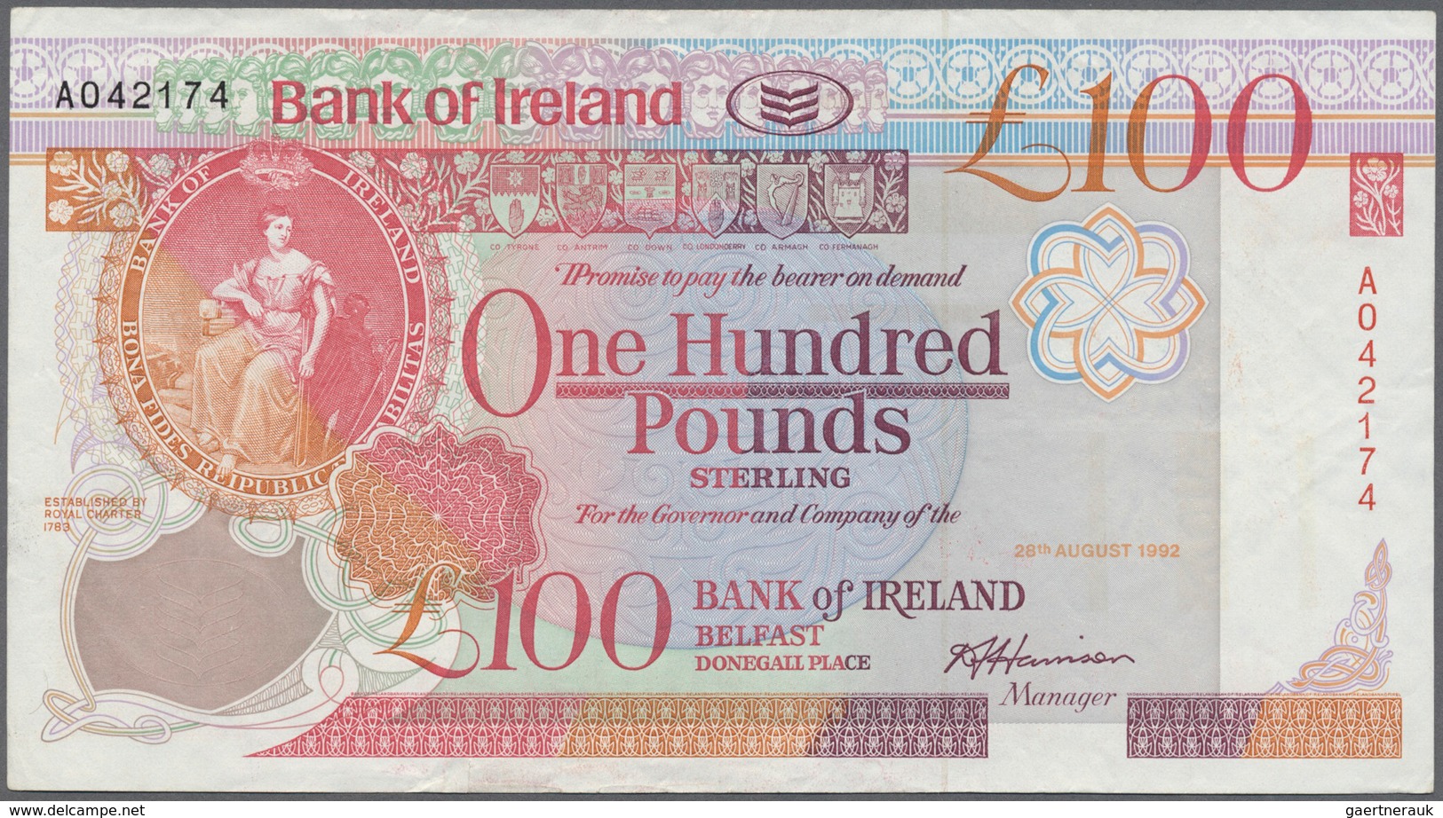 02135 Northern Ireland / Nordirland: 100 Pounds 1992 P. 73a, Used With Folds And Creases But No Holes Or T - Andere & Zonder Classificatie