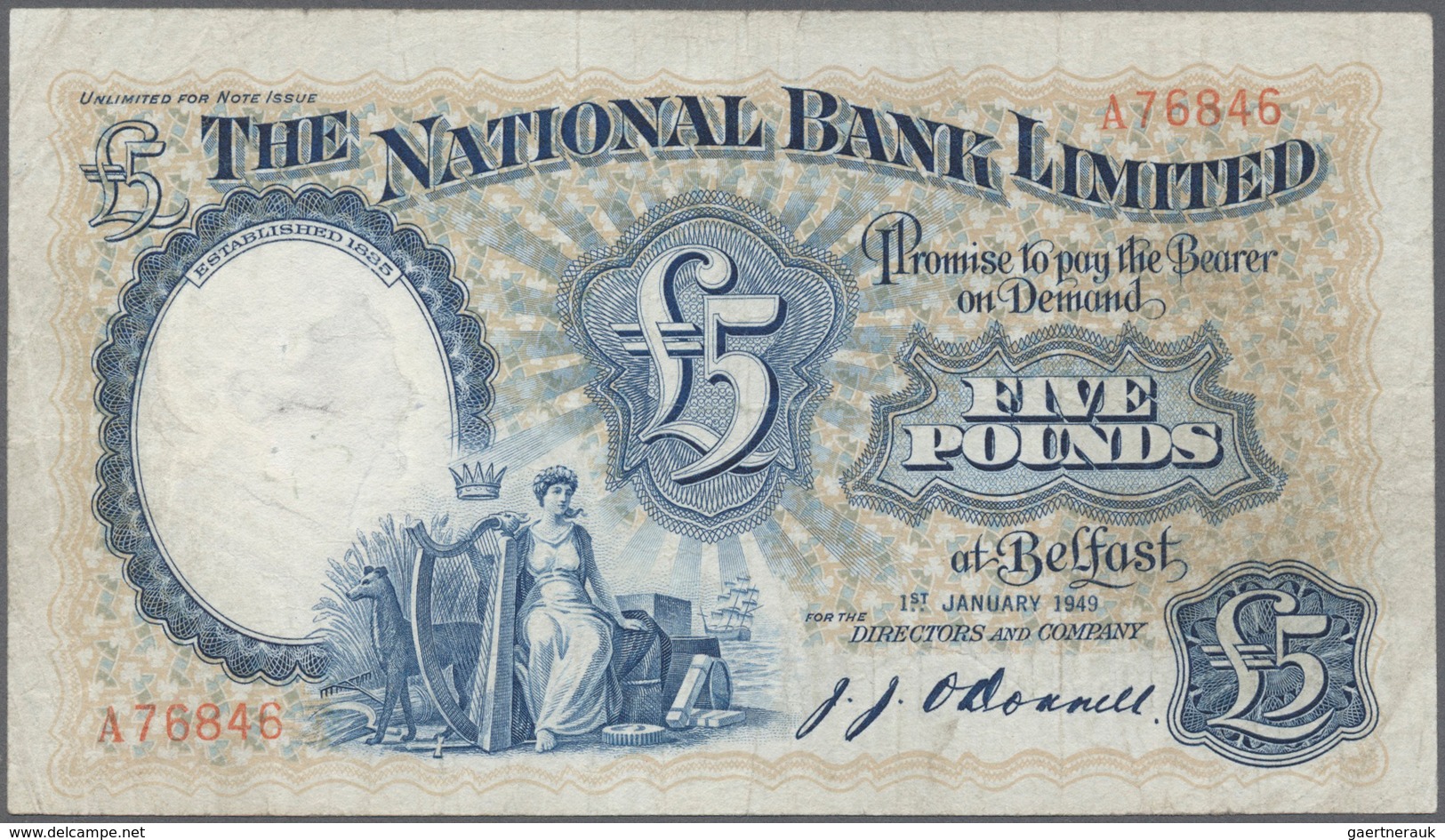 02141 Northern Ireland / Nordirland: 5 Pounds 1949 P. 159, The National Bank Limited, Used With Folds And - Altri & Non Classificati