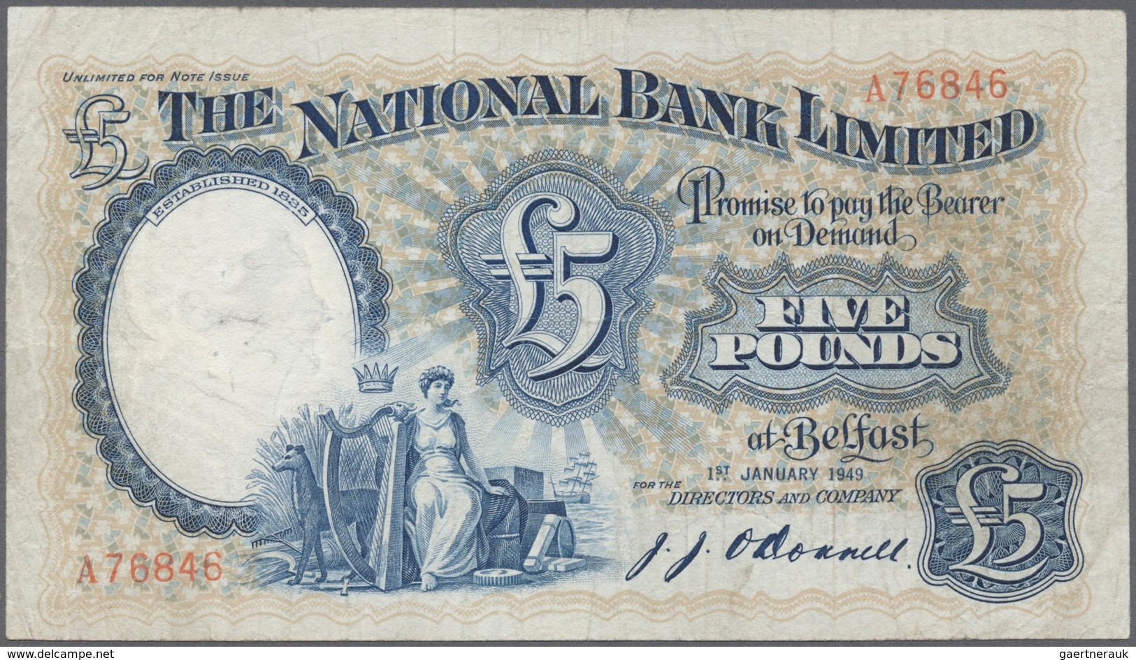 02141 Northern Ireland / Nordirland: 5 Pounds 1949 P. 159, The National Bank Limited, Used With Folds And - Otros & Sin Clasificación