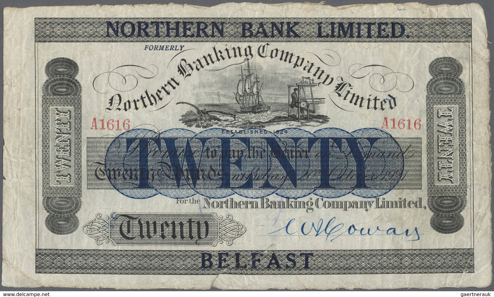 02142 Northern Ireland / Nordirland: 20 Pounds 1921 P. 174, Northern Bank Limited, Used With Folds And Cre - Otros & Sin Clasificación