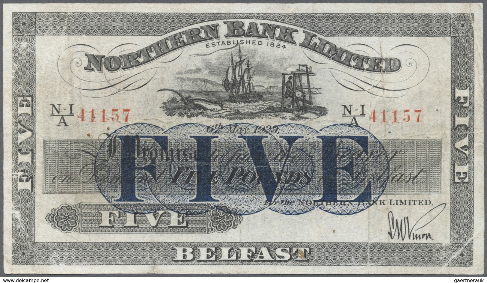 02143 Northern Ireland / Nordirland: 5 Pounds 1929 P. 179, Northern Bank Limited, Several Light Folds In P - Andere & Zonder Classificatie